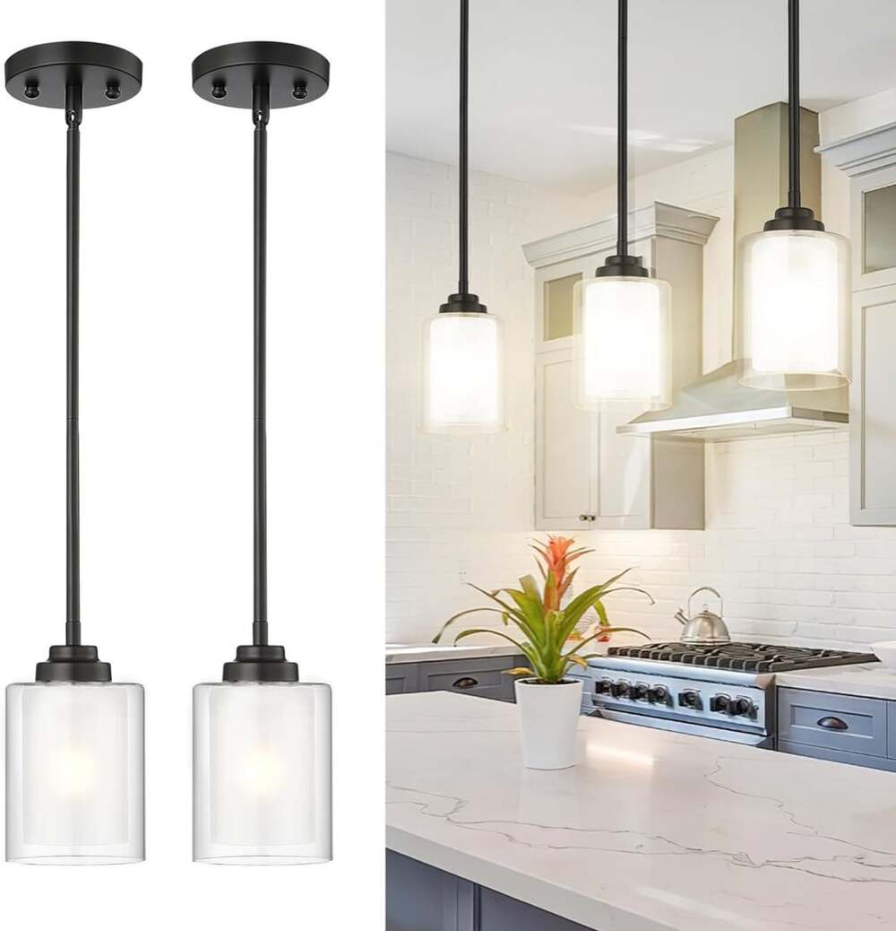TENGXIN Modern Pendant Light, Matte Black Pendant Lights Kitchen Island, 2Pack